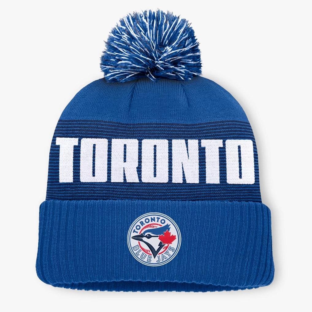 Toronto Blue Jays style knit beanie with pom