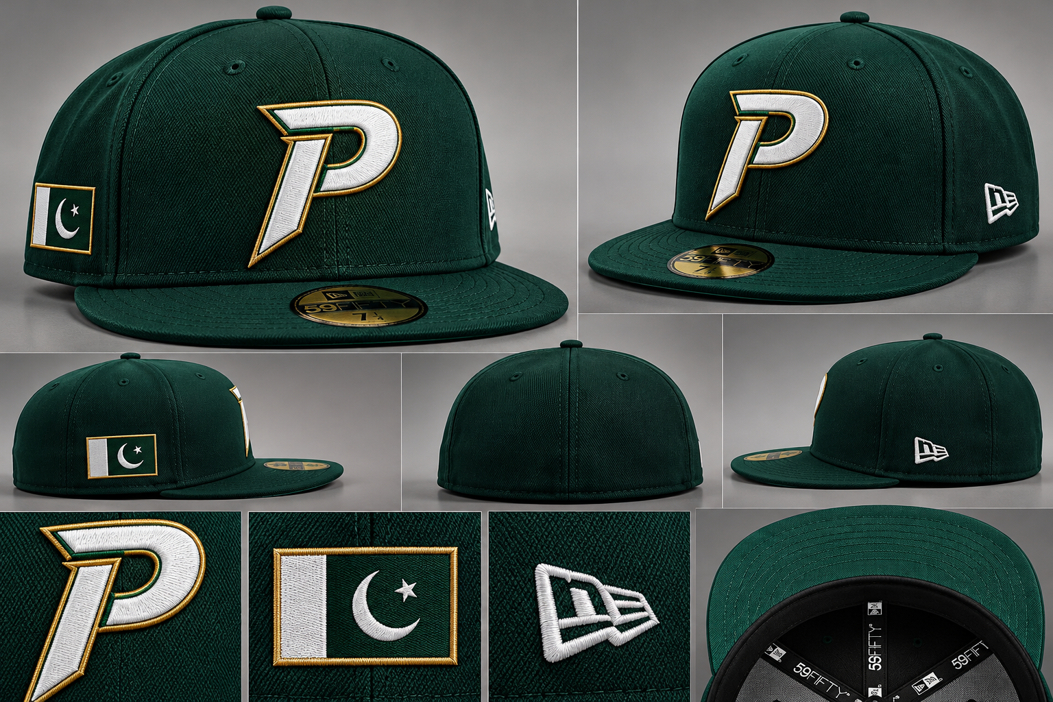 Pakistan green fitted baseball cap with embroidered P logo
