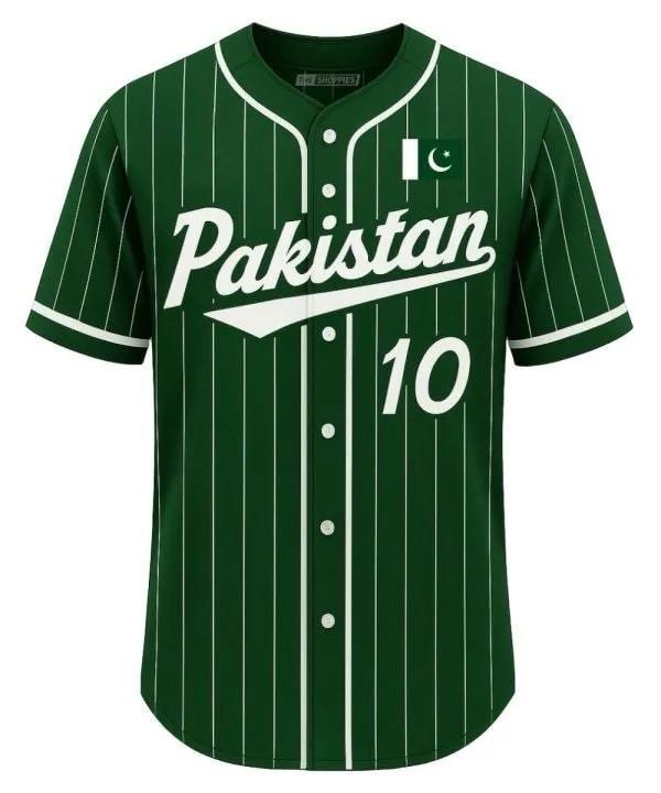 Pakistan style green pinstripe baseball jersey